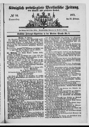 Königlich privilegirte Berlinische Zeitung von Staats- und gelehrten Sachen vom 23.02.1871