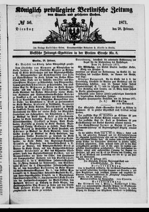 Königlich privilegirte Berlinische Zeitung von Staats- und gelehrten Sachen vom 28.02.1871