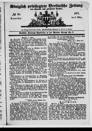 Königlich privilegirte Berlinische Zeitung von Staats- und gelehrten Sachen vom 02.03.1871