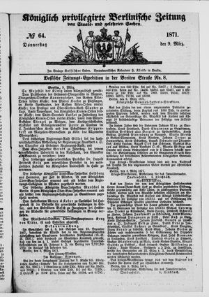 Königlich privilegirte Berlinische Zeitung von Staats- und gelehrten Sachen vom 09.03.1871