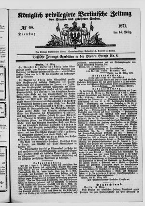 Königlich privilegirte Berlinische Zeitung von Staats- und gelehrten Sachen vom 14.03.1871