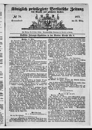 Königlich privilegirte Berlinische Zeitung von Staats- und gelehrten Sachen vom 25.03.1871