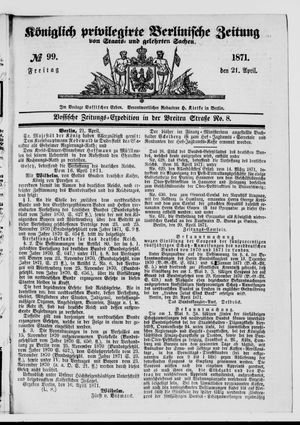 Königlich privilegirte Berlinische Zeitung von Staats- und gelehrten Sachen vom 21.04.1871