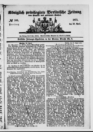 Königlich privilegirte Berlinische Zeitung von Staats- und gelehrten Sachen vom 28.04.1871