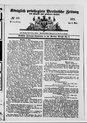 Königlich privilegirte Berlinische Zeitung von Staats- und gelehrten Sachen vom 09.05.1871