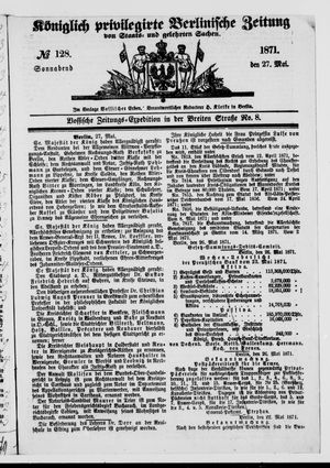 Königlich privilegirte Berlinische Zeitung von Staats- und gelehrten Sachen vom 27.05.1871