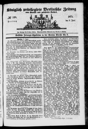Königlich privilegirte Berlinische Zeitung von Staats- und gelehrten Sachen vom 09.06.1871