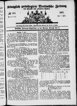 Königlich privilegirte Berlinische Zeitung von Staats- und gelehrten Sachen vom 07.07.1871