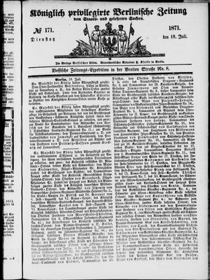 Königlich privilegirte Berlinische Zeitung von Staats- und gelehrten Sachen vom 18.07.1871