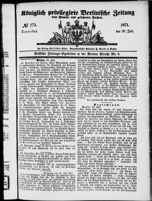 Königlich privilegirte Berlinische Zeitung von Staats- und gelehrten Sachen vom 20.07.1871