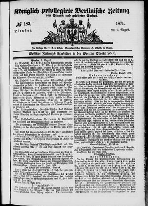 Königlich privilegirte Berlinische Zeitung von Staats- und gelehrten Sachen on Aug 1, 1871