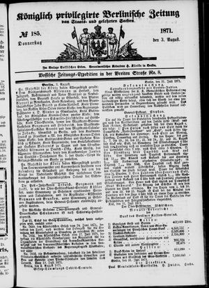 Königlich privilegirte Berlinische Zeitung von Staats- und gelehrten Sachen on Aug 3, 1871