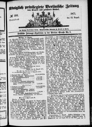 Königlich privilegirte Berlinische Zeitung von Staats- und gelehrten Sachen vom 12.08.1871