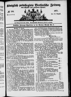 Königlich privilegirte Berlinische Zeitung von Staats- und gelehrten Sachen vom 13.08.1871