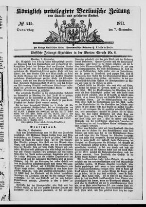 Königlich privilegirte Berlinische Zeitung von Staats- und gelehrten Sachen vom 07.09.1871