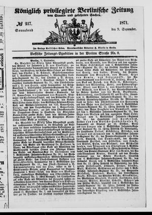 Königlich privilegirte Berlinische Zeitung von Staats- und gelehrten Sachen vom 09.09.1871