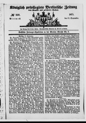 Königlich privilegirte Berlinische Zeitung von Staats- und gelehrten Sachen vom 13.09.1871