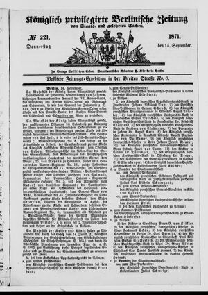 Königlich privilegirte Berlinische Zeitung von Staats- und gelehrten Sachen vom 14.09.1871