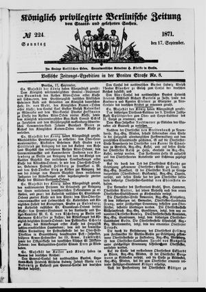 Königlich privilegirte Berlinische Zeitung von Staats- und gelehrten Sachen vom 17.09.1871