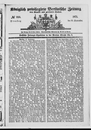 Königlich privilegirte Berlinische Zeitung von Staats- und gelehrten Sachen vom 19.09.1871