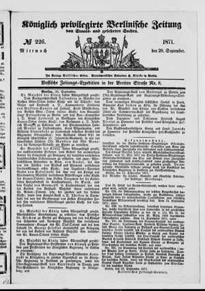 Königlich privilegirte Berlinische Zeitung von Staats- und gelehrten Sachen vom 20.09.1871