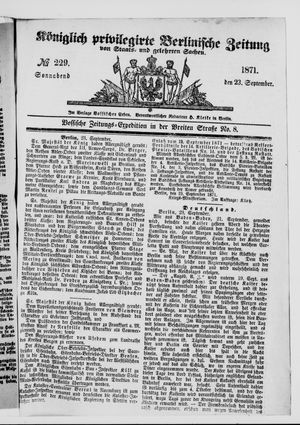 Königlich privilegirte Berlinische Zeitung von Staats- und gelehrten Sachen vom 23.09.1871