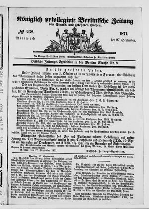 Königlich privilegirte Berlinische Zeitung von Staats- und gelehrten Sachen vom 27.09.1871
