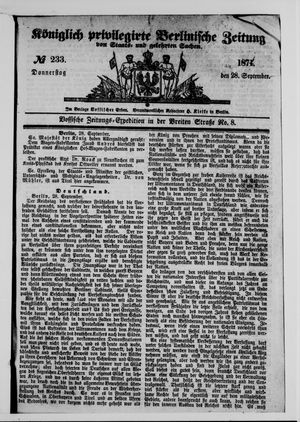 Königlich privilegirte Berlinische Zeitung von Staats- und gelehrten Sachen vom 28.09.1871
