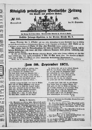 Königlich privilegirte Berlinische Zeitung von Staats- und gelehrten Sachen vom 30.09.1871