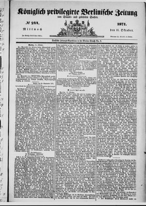 Königlich privilegirte Berlinische Zeitung von Staats- und gelehrten Sachen vom 11.10.1871