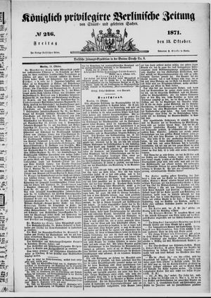 Königlich privilegirte Berlinische Zeitung von Staats- und gelehrten Sachen vom 13.10.1871