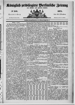 Königlich privilegirte Berlinische Zeitung von Staats- und gelehrten Sachen vom 19.10.1871