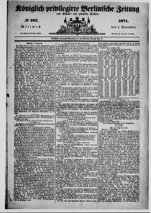 Königlich privilegirte Berlinische Zeitung von Staats- und gelehrten Sachen vom 01.11.1871