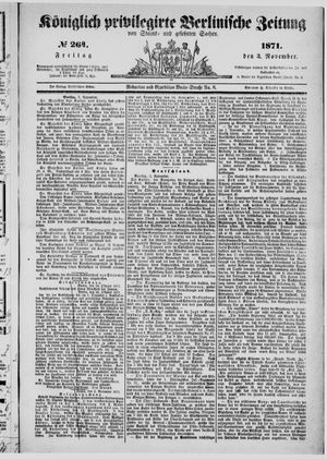 Königlich privilegirte Berlinische Zeitung von Staats- und gelehrten Sachen on Nov 3, 1871