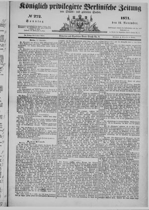 Königlich privilegirte Berlinische Zeitung von Staats- und gelehrten Sachen vom 12.11.1871