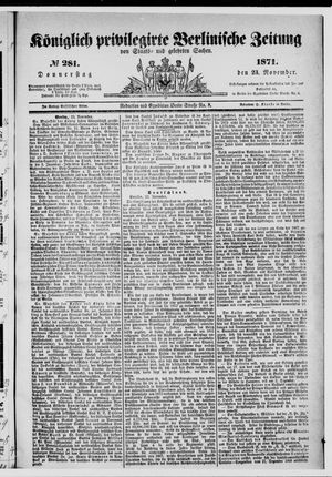 Königlich privilegirte Berlinische Zeitung von Staats- und gelehrten Sachen vom 23.11.1871