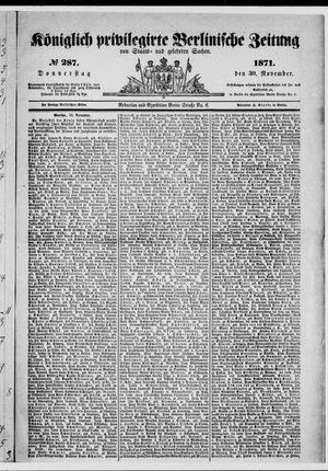 Königlich privilegirte Berlinische Zeitung von Staats- und gelehrten Sachen vom 30.11.1871