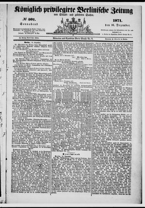 Königlich privilegirte Berlinische Zeitung von Staats- und gelehrten Sachen vom 16.12.1871
