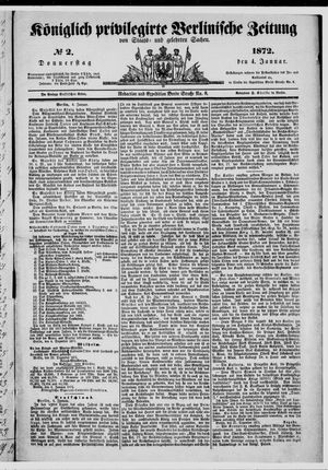 Königlich privilegirte Berlinische Zeitung von Staats- und gelehrten Sachen on Jan 4, 1872