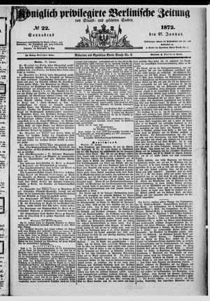 Königlich privilegirte Berlinische Zeitung von Staats- und gelehrten Sachen vom 27.01.1872