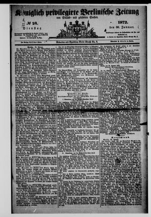 Königlich privilegirte Berlinische Zeitung von Staats- und gelehrten Sachen vom 30.01.1872