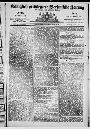 Königlich privilegirte Berlinische Zeitung von Staats- und gelehrten Sachen on Feb 3, 1872