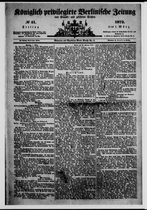 Königlich privilegirte Berlinische Zeitung von Staats- und gelehrten Sachen vom 01.03.1872