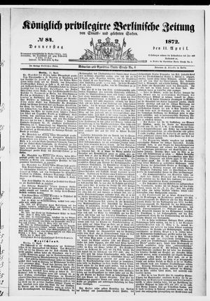 Königlich privilegirte Berlinische Zeitung von Staats- und gelehrten Sachen on Apr 11, 1872