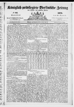 Königlich privilegirte Berlinische Zeitung von Staats- und gelehrten Sachen on Apr 20, 1872