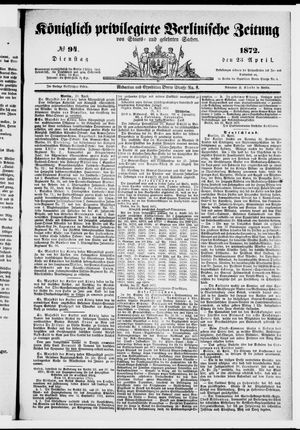 Königlich privilegirte Berlinische Zeitung von Staats- und gelehrten Sachen on Apr 23, 1872