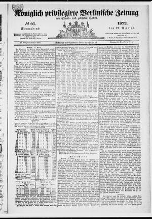 Königlich privilegirte Berlinische Zeitung von Staats- und gelehrten Sachen on Apr 27, 1872