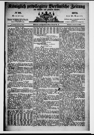 Königlich privilegirte Berlinische Zeitung von Staats- und gelehrten Sachen on Apr 28, 1872