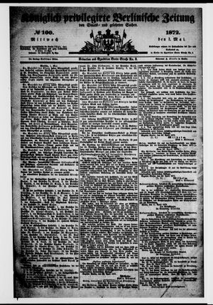 Königlich privilegirte Berlinische Zeitung von Staats- und gelehrten Sachen vom 01.05.1872