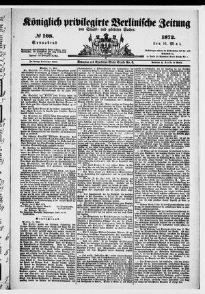 Königlich privilegirte Berlinische Zeitung von Staats- und gelehrten Sachen on May 11, 1872